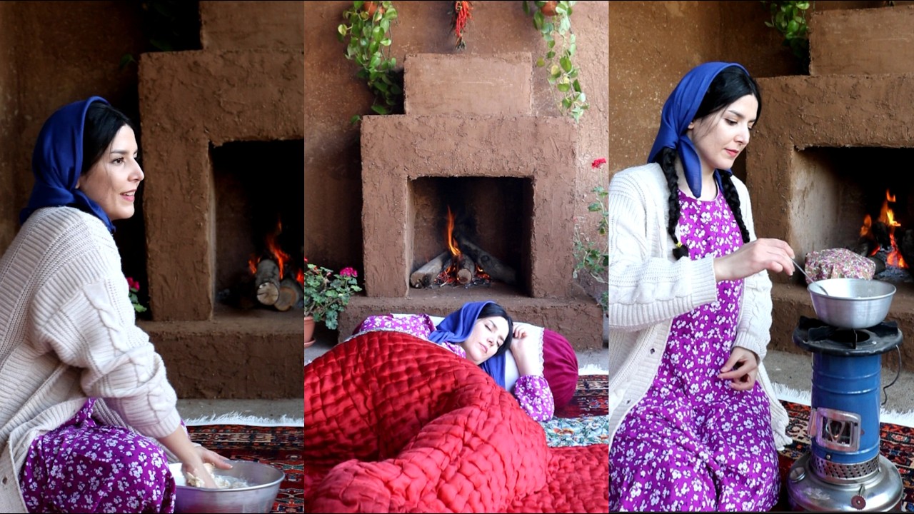 Village Girl Cooking Traditional Cream-Filled Bread Over Fire | Cozy Afternoon