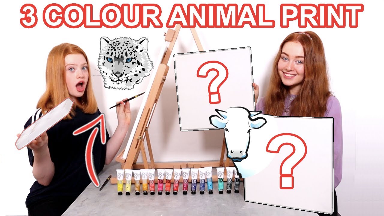 3 COLOR PAINT ANIMAL PRINT ART CHALLENGE *DIY Room Decor Canvas Art | Sis Vs Sis | Ruby and Raylee