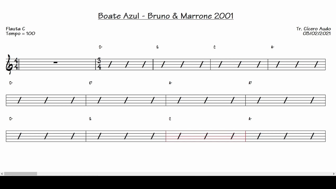 Boate Azul - Bruno & Marrone 2001 (Flauta C) [Partitura playback]