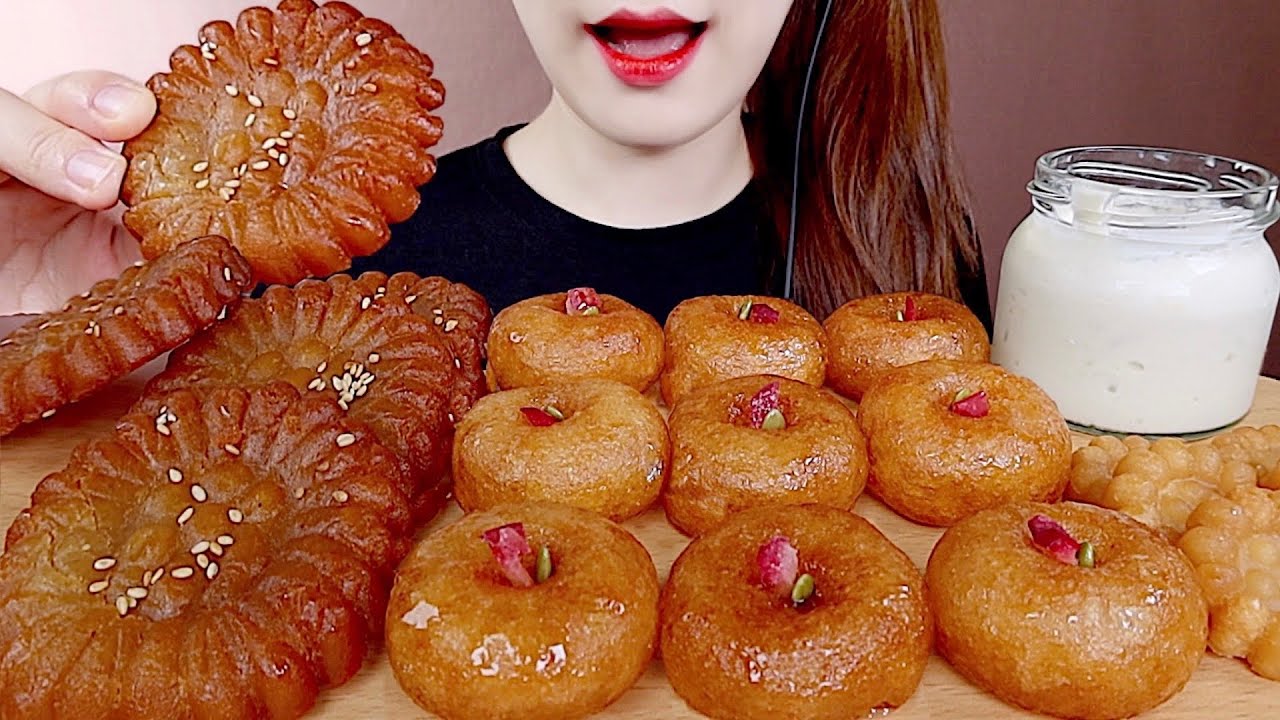ASMR 쫀득한 개성주악, 찹쌀약과, 푸딩크림 먹방 KOREAN TRADITIONAL COOKIE YAKGWA MUKBANG eating sounds