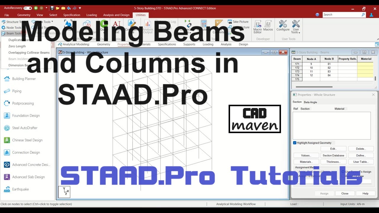 Modeling Beams and Columns in STAAD.Pro || STAAD.Pro Tutorials