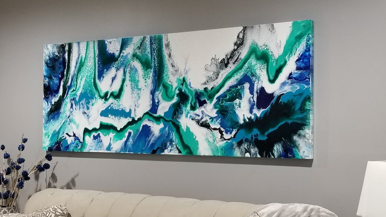 (7) My biggest project ever 32X82 wood board ,Acrylic pour painting with AirSwipe