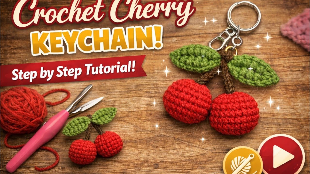 DIY Aesthetic crochet cherry keychain for beginners