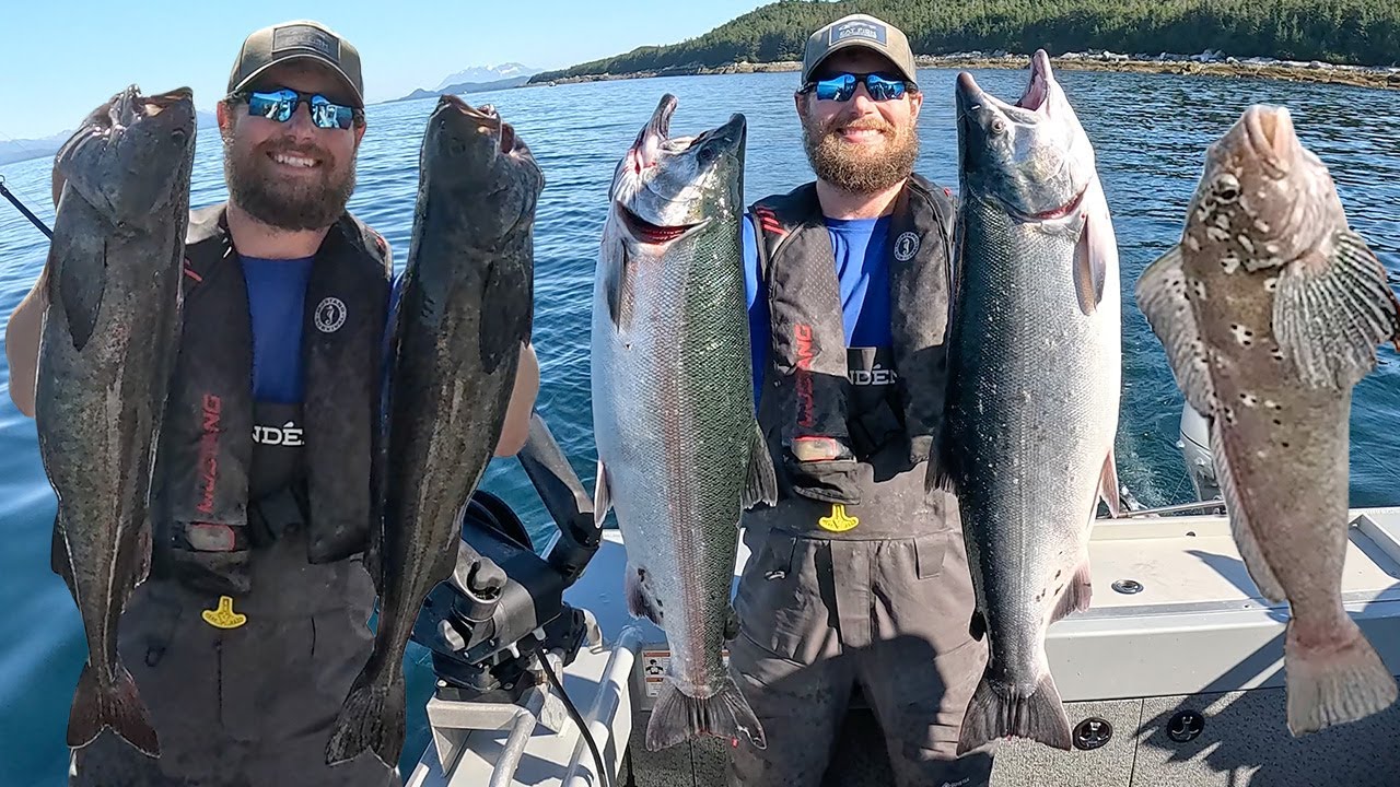 Crazy Coho Double & Black Cod Down Deep! Alaskan Salmon and Sablefish Fishing! Juneau, Alaska!