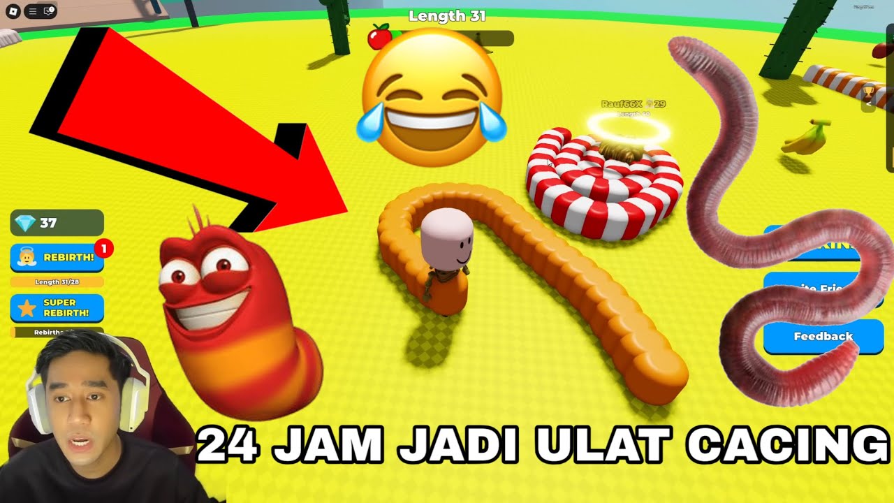 24 JAM JADI WORM ULAT CACING 😂 AKU MAIN WORMFACE ROBLOX 🐛