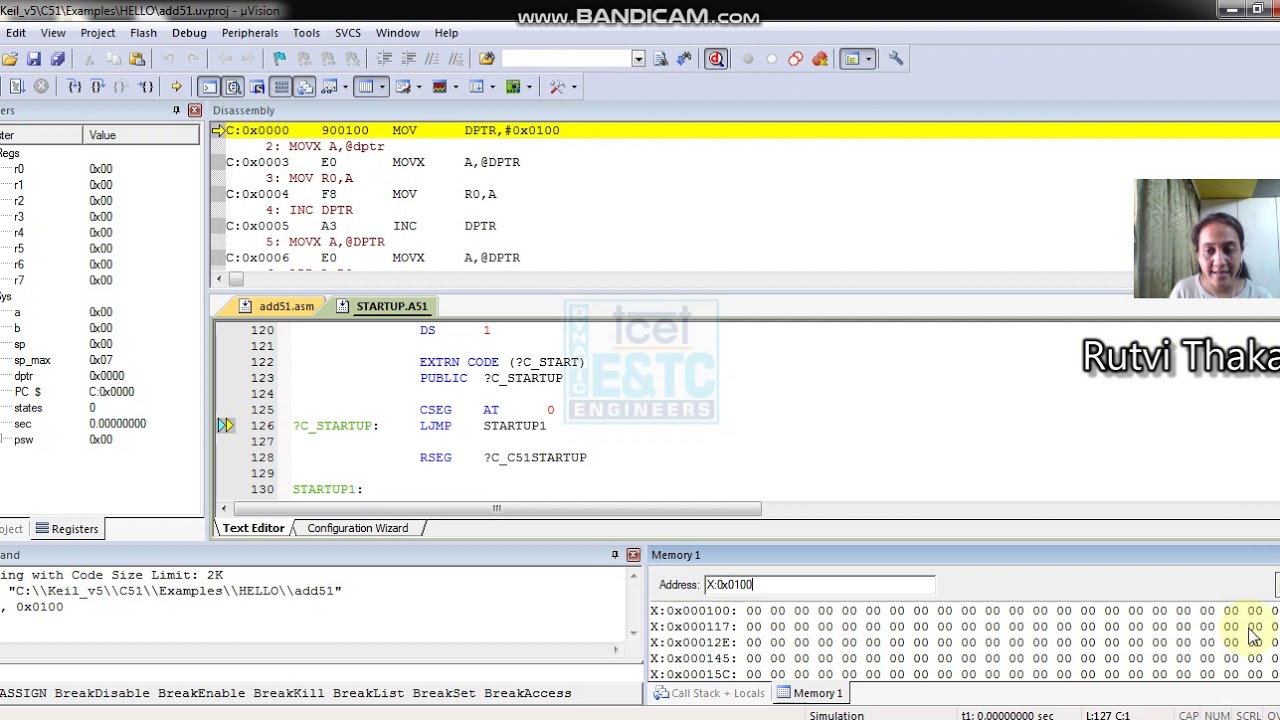 Addition of two 8 bit numbers (8051 asm) using Keil V5