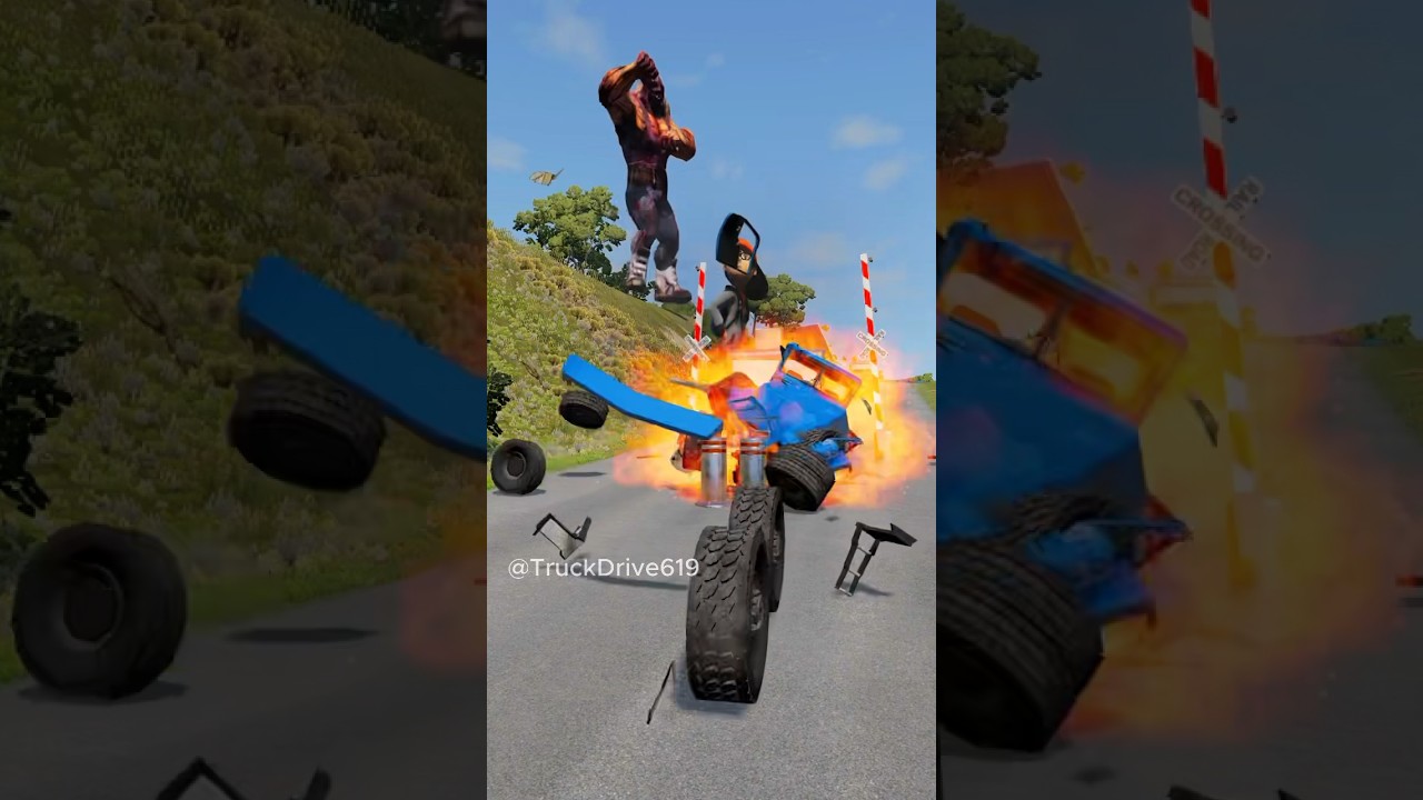 Dumper truck driver bollard barriers crash #beamngdrive #truck #dumper #india #toys #dance #shorts