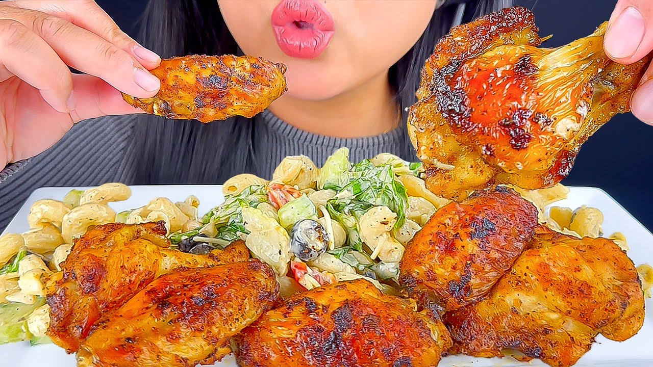 ASMR GRILLED CHICKEN & CAESER PASTA SALAD
