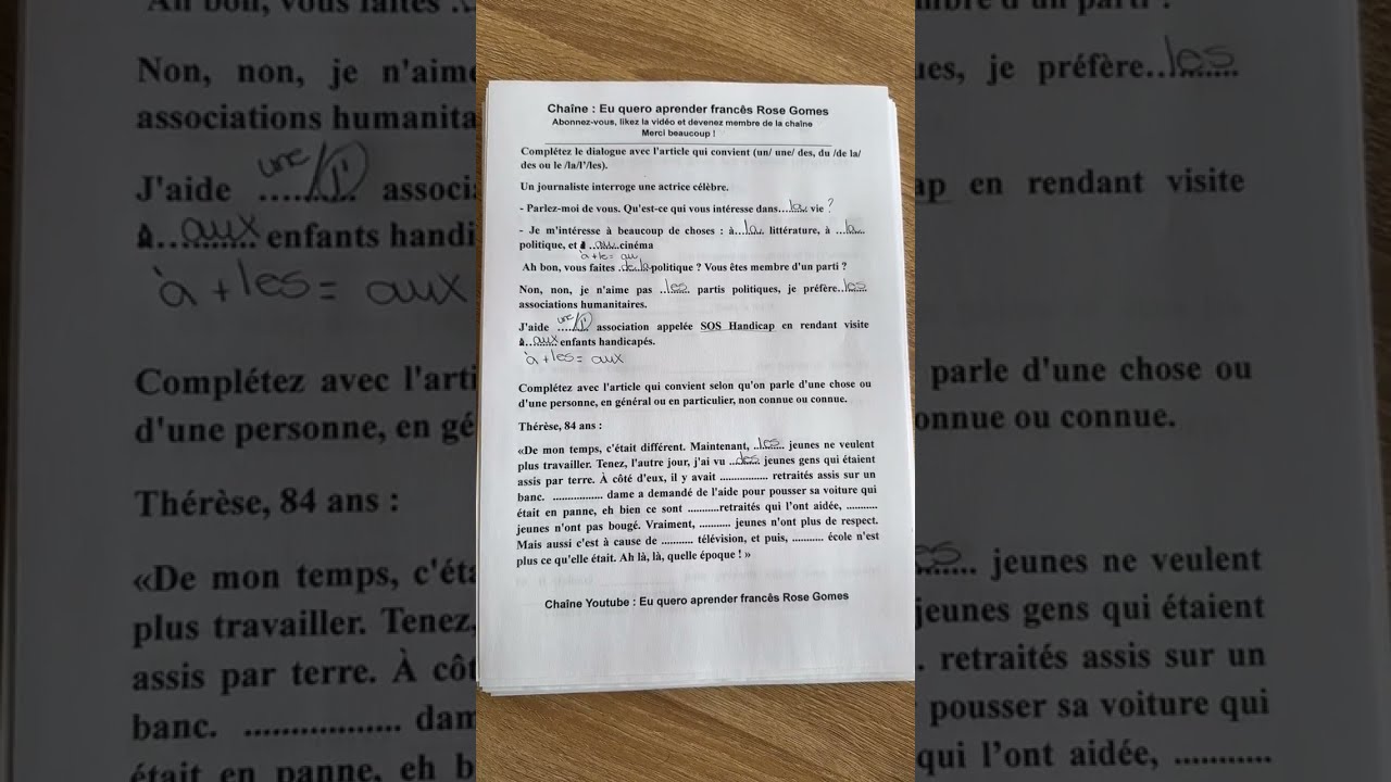 Exercice de français niveau B1 : le, la, les, un, une, des, de la, du, de l'