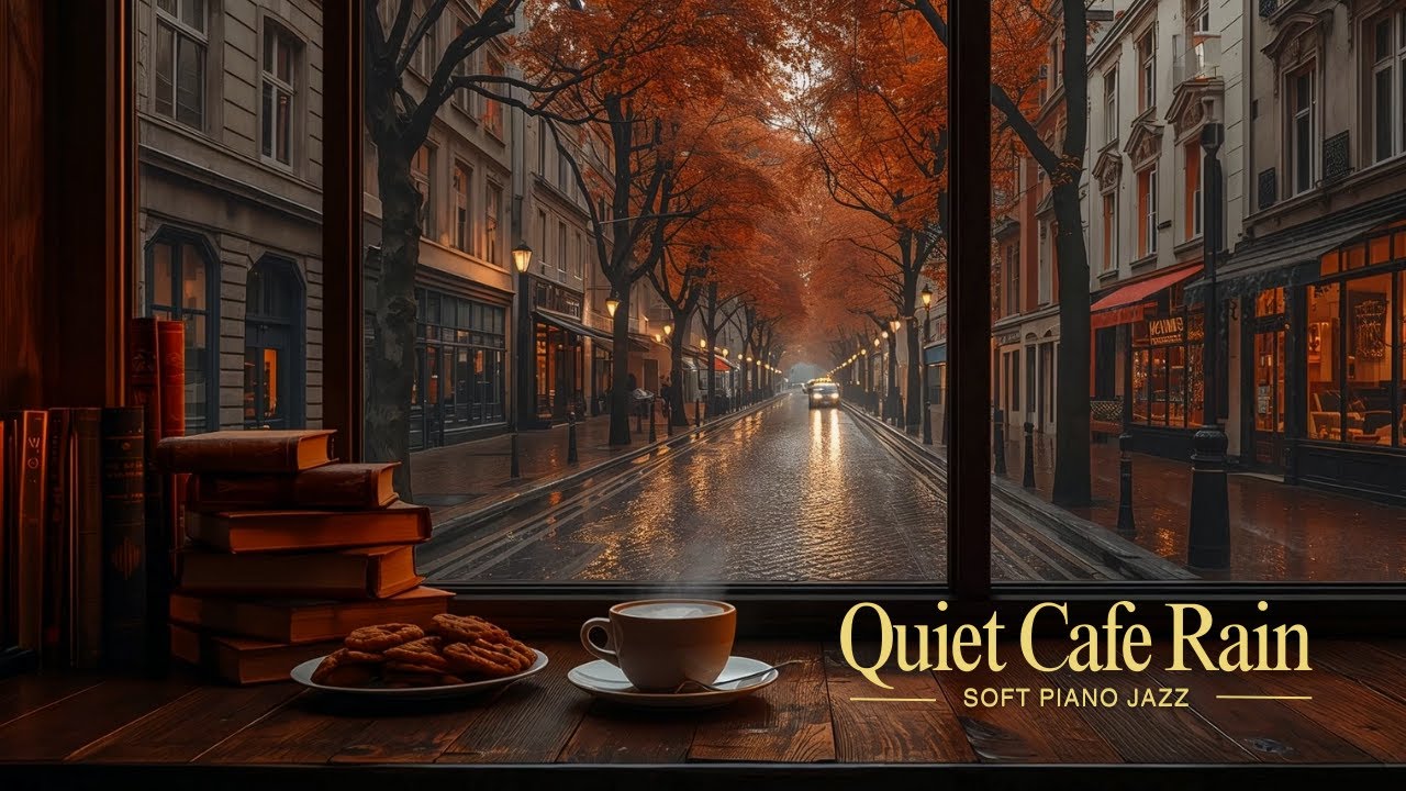 Soft Jazz Piano Rain ☕ Quiet Café and Wet Street Ambience