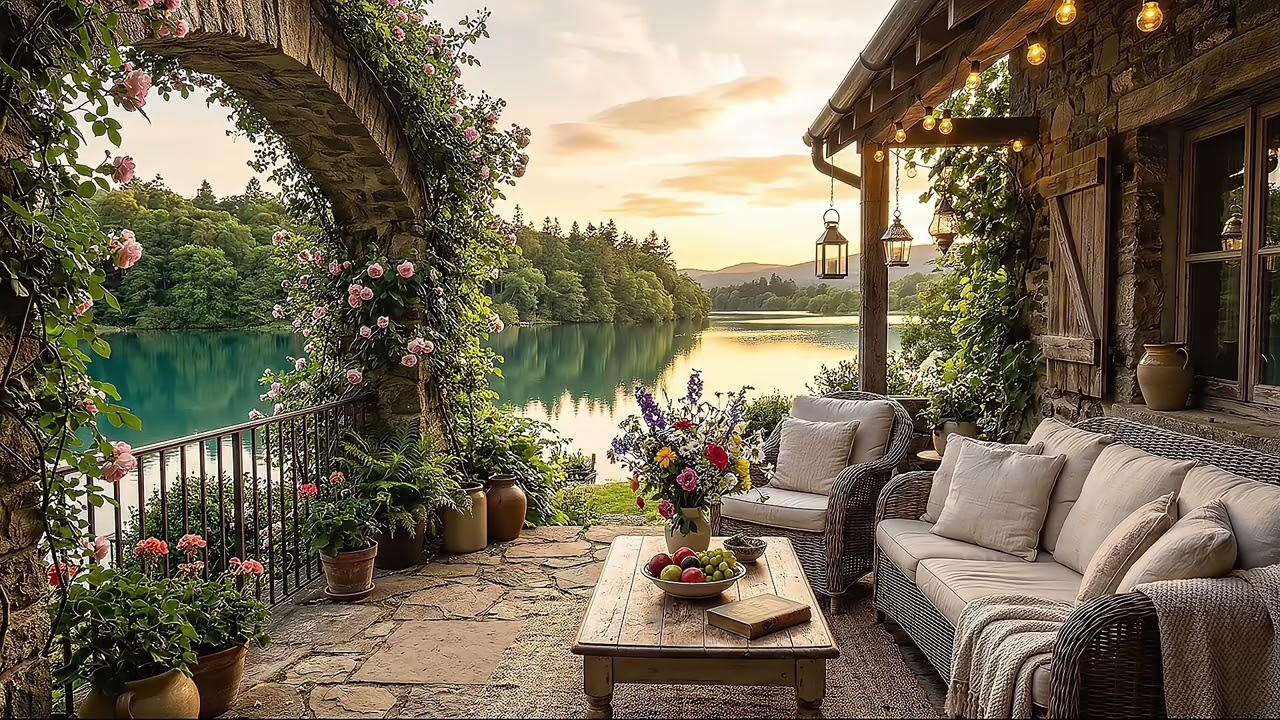 Lakeside relaxation terrace with soothing guitar melodies | Warm Guitar Playlist