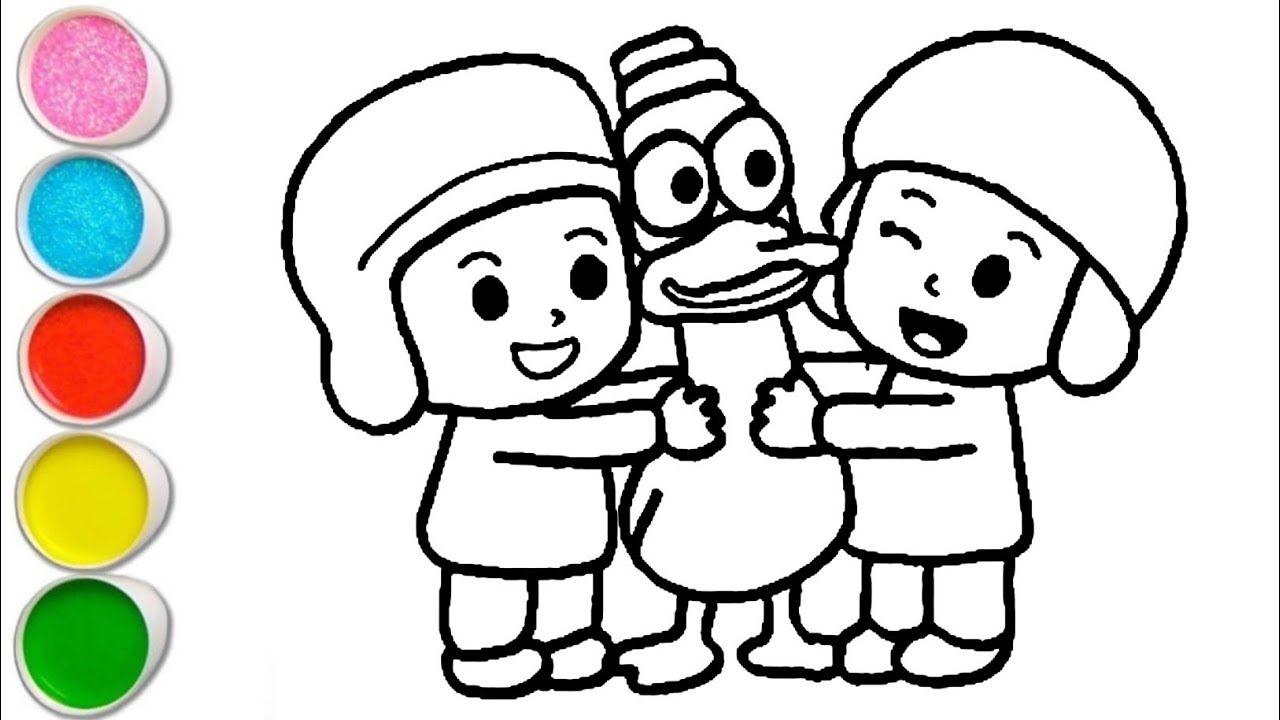 Cute Pocoyo With Friends and Pato Drawing, Painting and Coloring For Kids and Toddlers_ Child Art