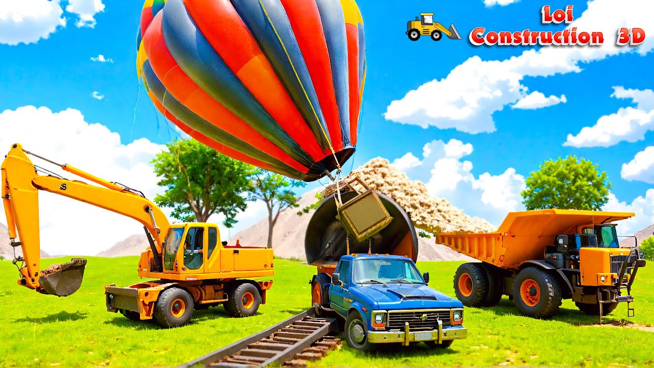 🎈 Balloon Crash on the Railway! Excavator & Dump Truck Repair Tracks | Construction Vehicles 3D