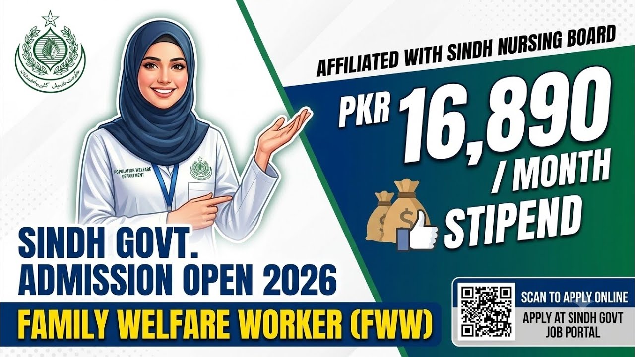 Sindh Govt Free Nursing Course 2026 | PKR 16,890 Monthly Stipend | Family Welfare Worker Course