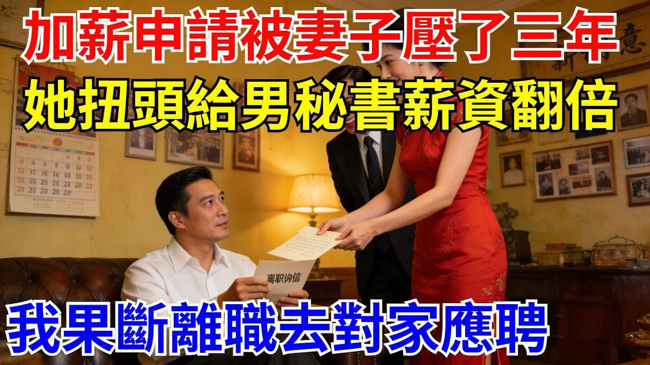 加薪申請被妻子壓了三年，她卻扭頭給男秘書薪資翻倍，我果斷離職去對家公司應聘，剛拿到預支工資，妻子遞給我同意書，我：我工資現在是三倍！【風港故事】#男頻小說#都市#故事#小說#爽文#職場