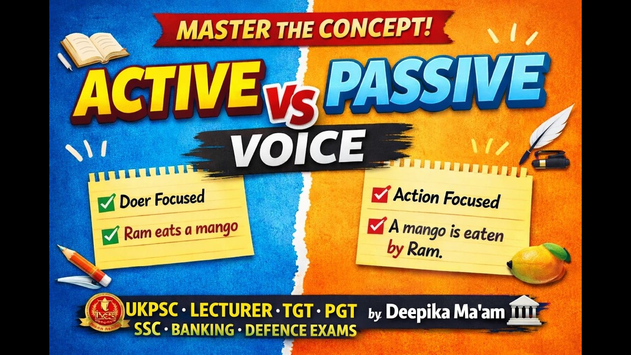🎯 Active & Passive Voice i| UKPSC Lecturer, TGT, PGT, SSC, Banking  Defence Exams | By Deepika Ma'am