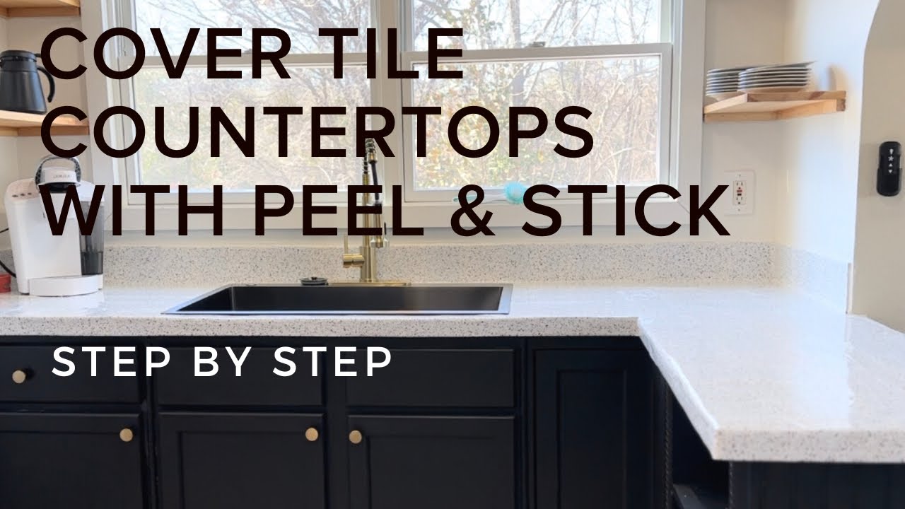 Covering Tile Countertops with Peel and Stick Marble Wallpaper Vinyl in Kitchen (Without Lumps!)
