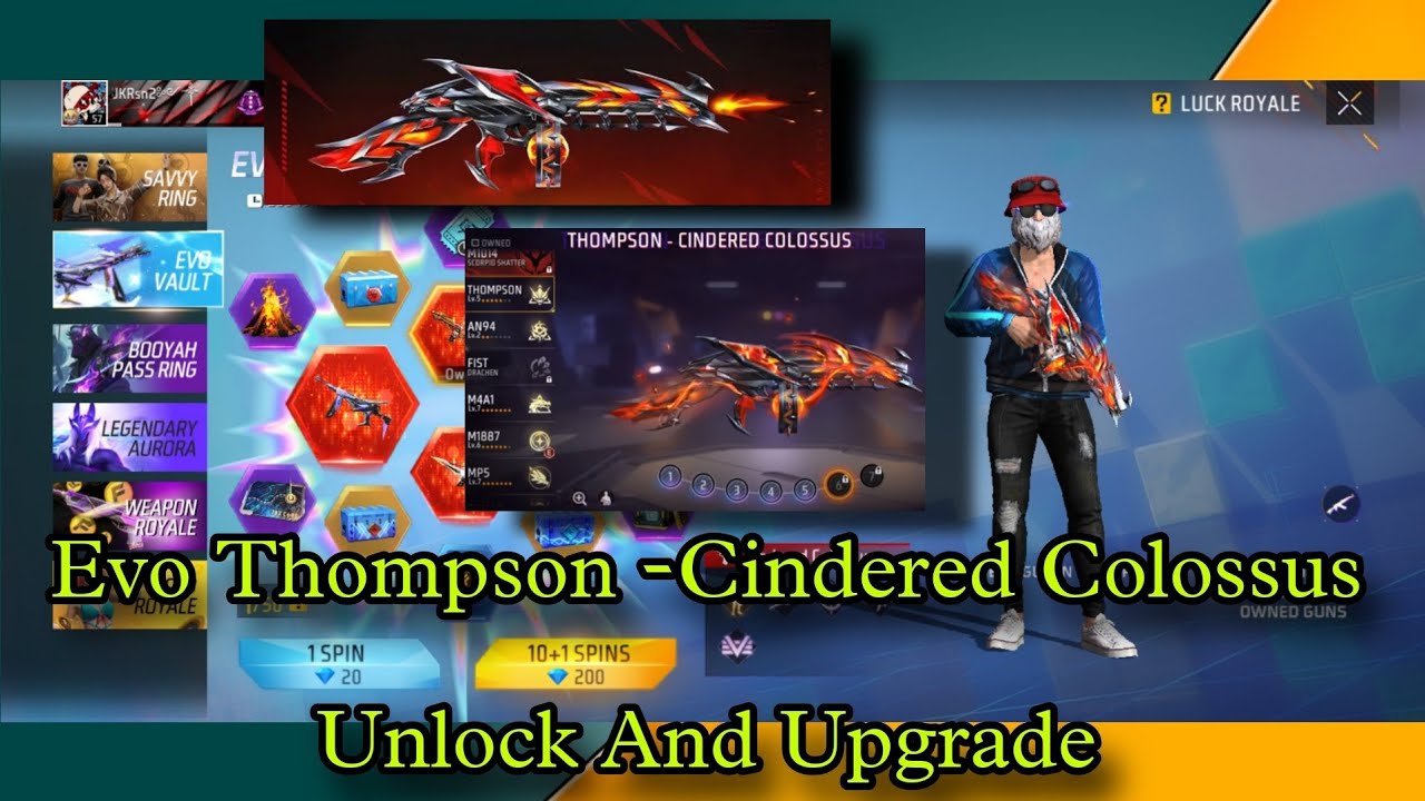 Evo Thompson -Cindered Colossus Unlock And Upgrade Max || Free Fire Max || Evo Thompson Unlock