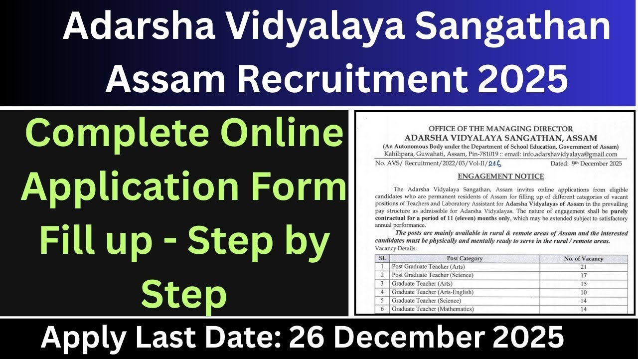GT PGT New advertisement Assam/Adarsha vidyala Recruitment 2025/GT PGT TET/GT PGT Assam New update