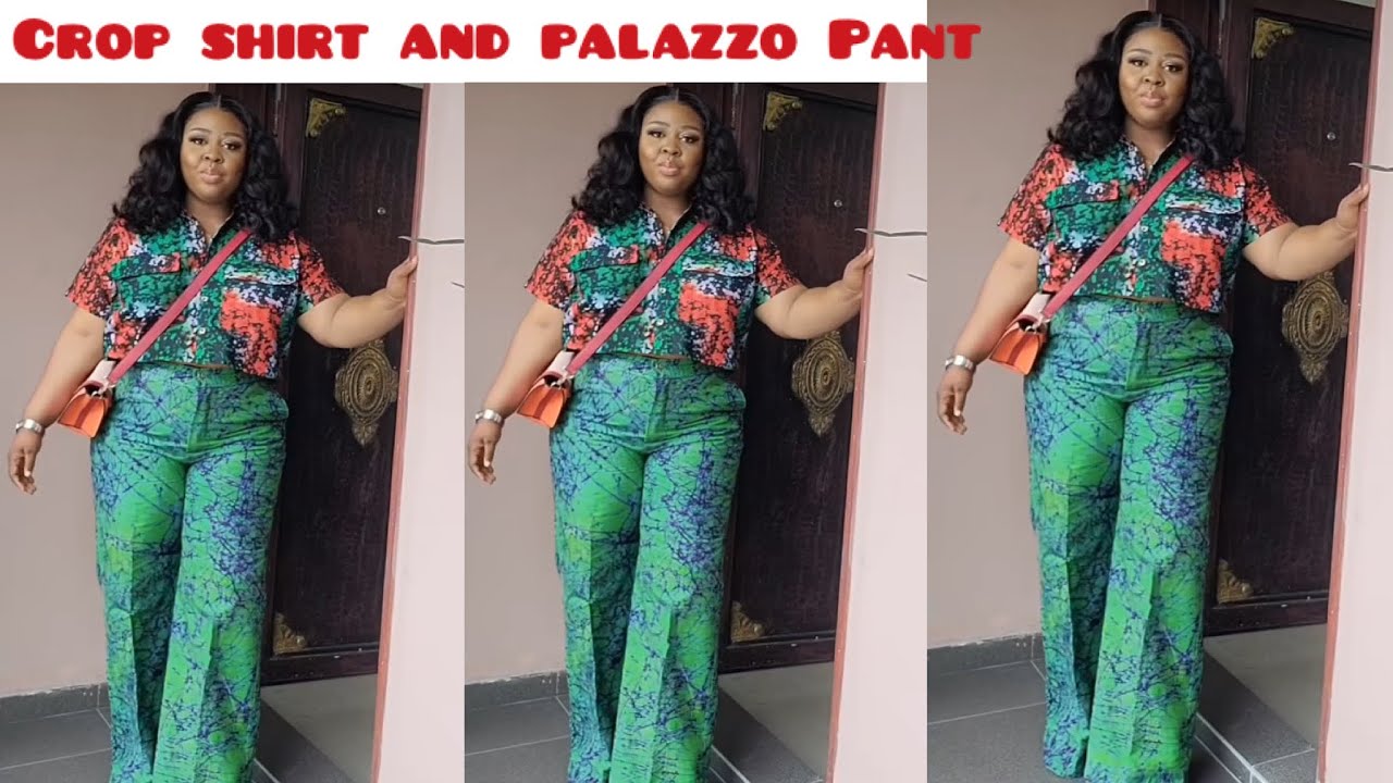 Trendy Two Piece: How to cut and sew a Palazzo trouser and Crop shirt  with collar(Two piece)