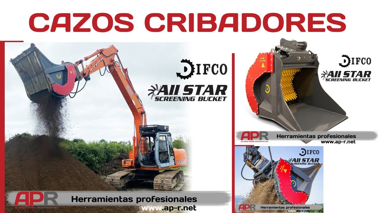 Cazos, cucharas cribadoras para excavadoras (desde 2 hasta 30 toneladas) All-Star de Difco