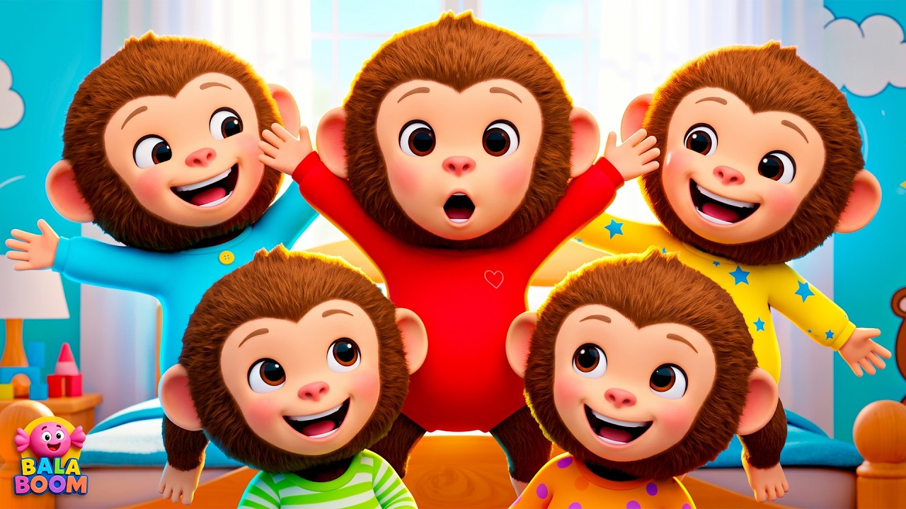 5 Macaquinhos 🐒 Pulando na Cama | Música Infantil Divertida - Grande Clássico Infantil