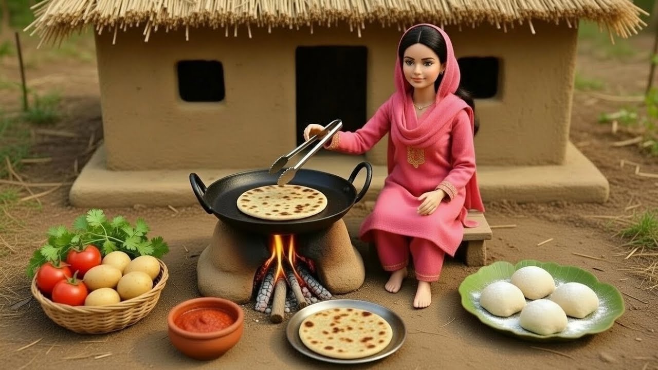 Miniature Nazin Doll Aloo Paratha Cooking ASMR | Tiny Kitchen Story