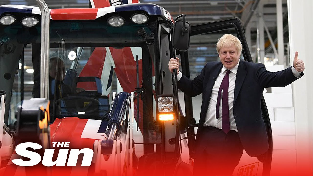 Boris Johnson smashes through wall in Brexit JCB and asks voters to get to  'rid of the roadblock'
