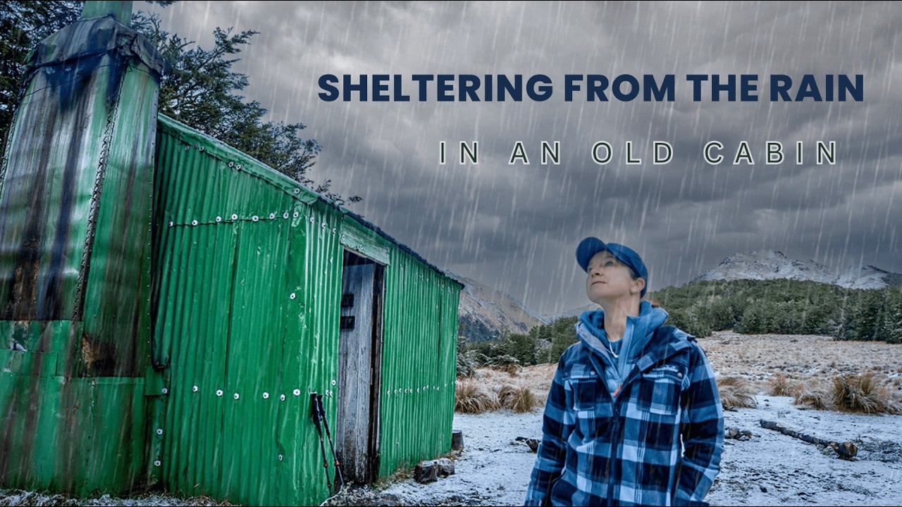 Camping Alone in a Rustic Old Hut during Heavy Rain and Snow