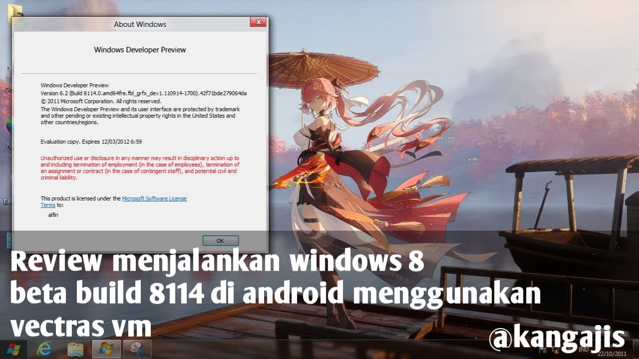 Review windows 8 beta build 8114 di hp android menggunakan vectras vm