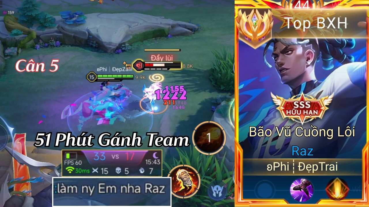 51 Phút ( Rank Đơn ) Đá Raz Cân 5 Gánh Team Leo Rank Chiến Thần Cực Mãn Nhãn Của Top 1 Raz