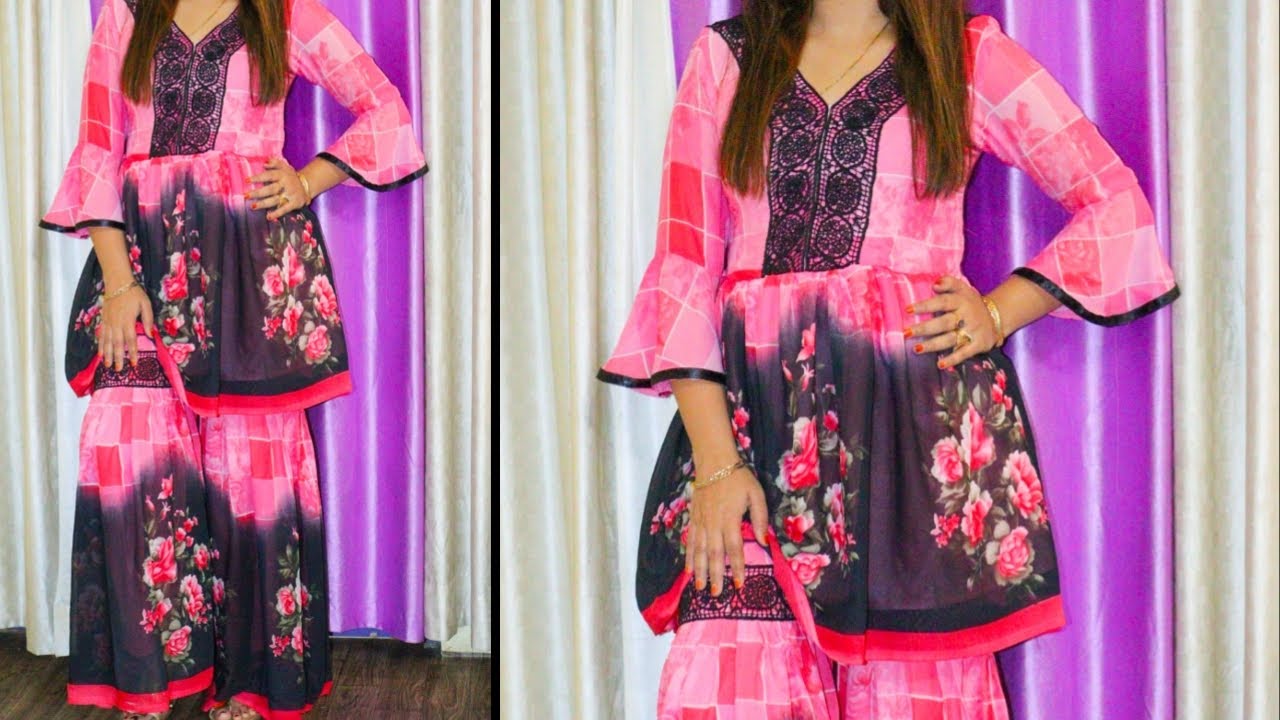 designer short frock cutting and stitchung||sharara /garara frock cutting and stitching||
