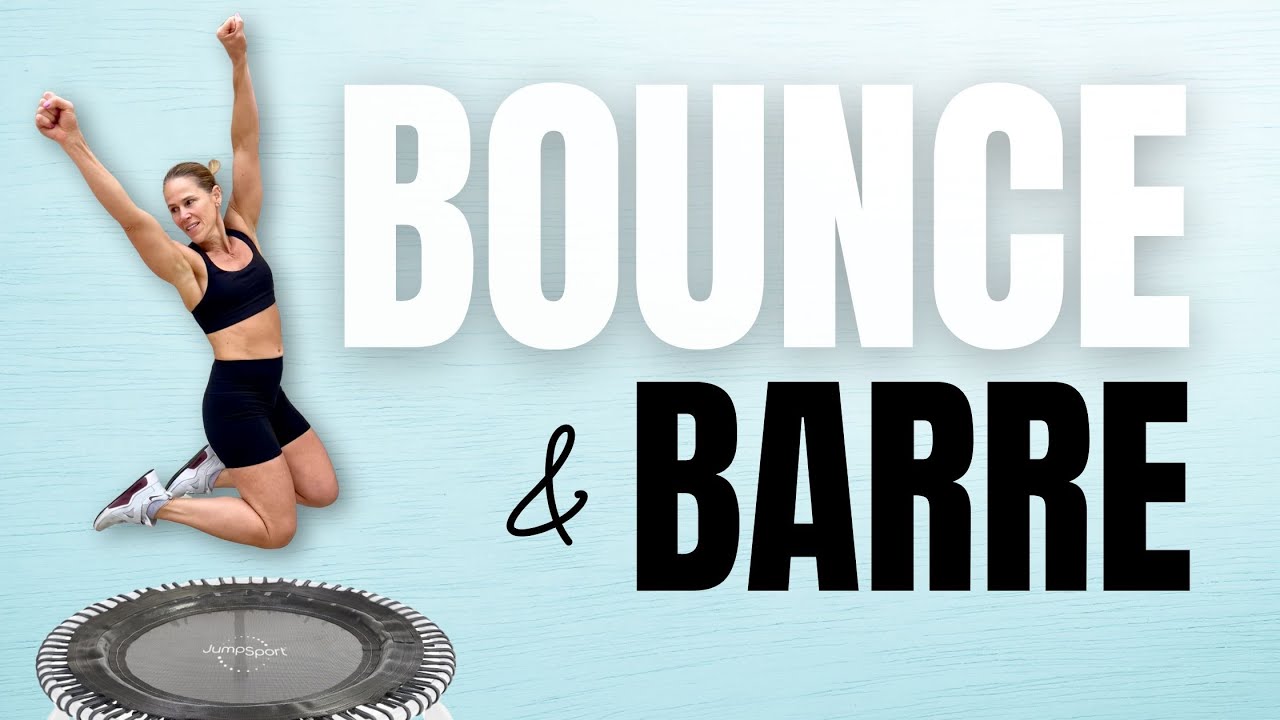 40 MIN Bounce & Barre | Rebounder Cardio Dance Party with Barre Legs