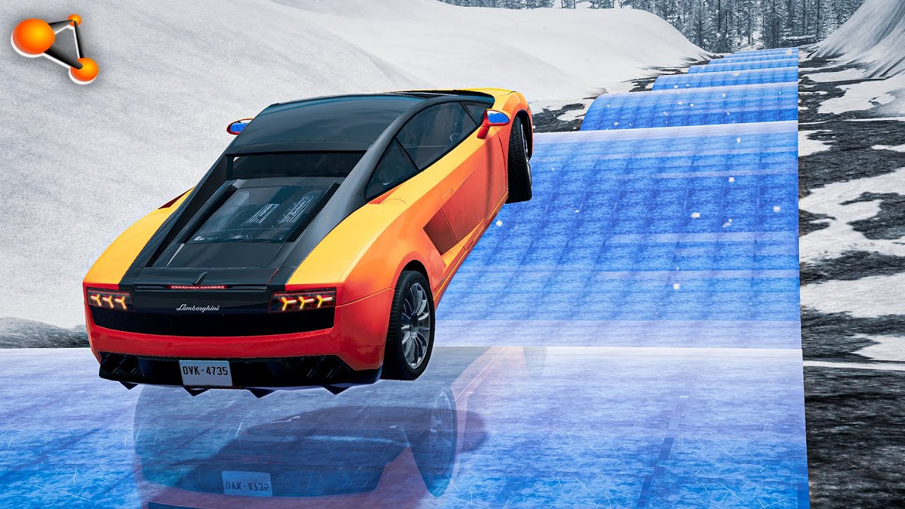 BeamNG drive - Cars Go Down The Ice Slide