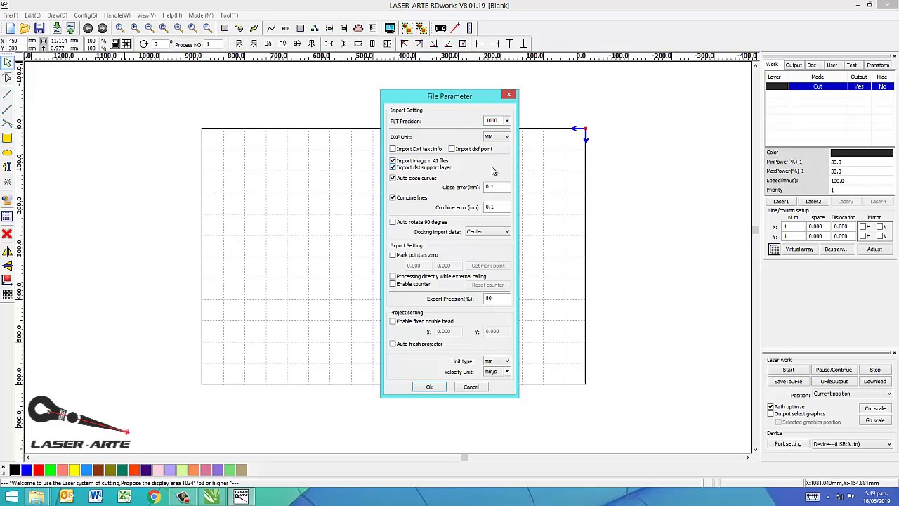 CONFIGURAR RDWORKS PARA NUESTRO EQUIPO LASER LA-9060HQ
