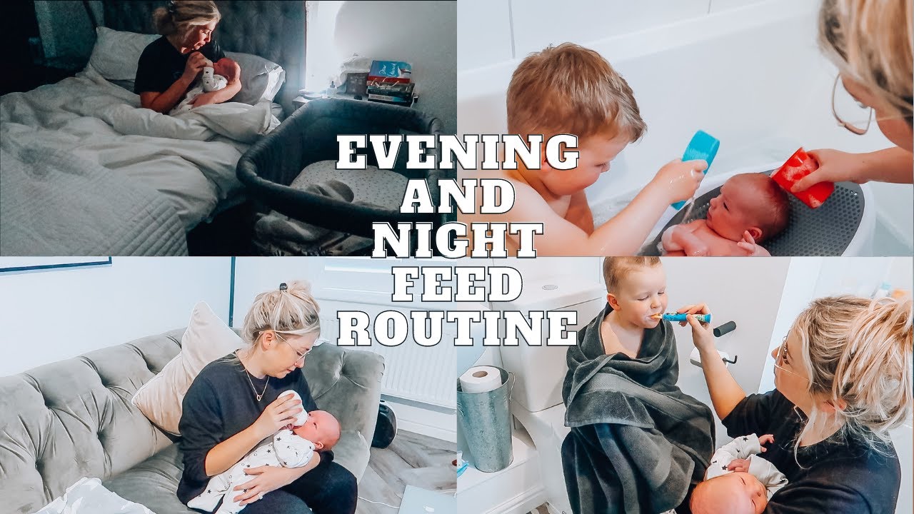 BABY EVENING AND NIGHT FEED ROUTINE | 3 WEEK OLD NEWBORN AND 4 YEAR OLD | ellie polly