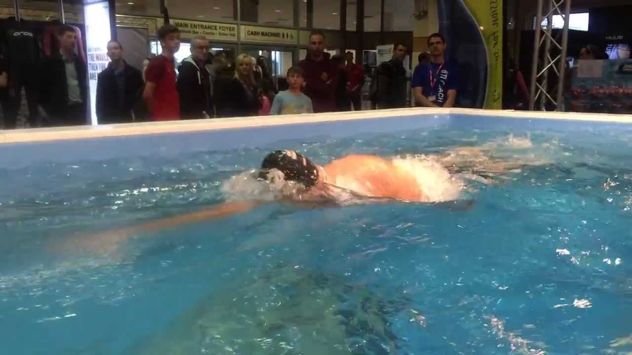 Oceans Seven Swimmer Adam Walker Demonstrating with Terry at the Tri Show in UK