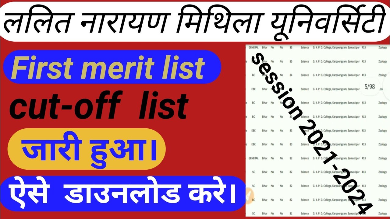 LNMU First merit list admission 2021-24!1st cut-off list!Lalit Narayan Mithila university Dharbhanga