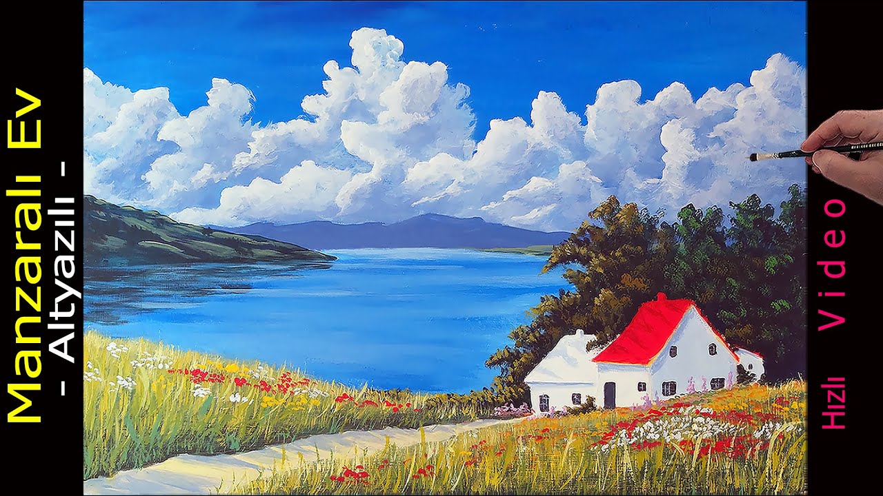 Resim Çalışması #42 | Manzara Resmi Nasıl Yapılır | Manzaralı Ev /Acrylic Painting #Akrilik #Resim
