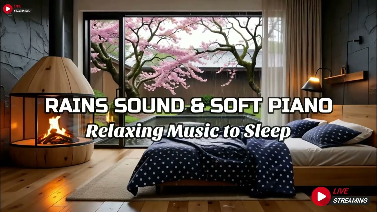Relaxing Piano Music & Rain Sounds in Warm Bedroom for Sleeping, Study, Calming - Deep Sleep Music