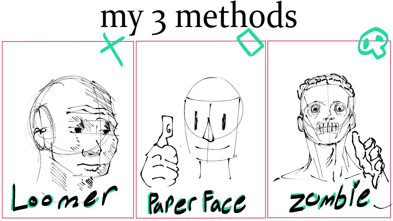 3 different ways how I've drawn faces