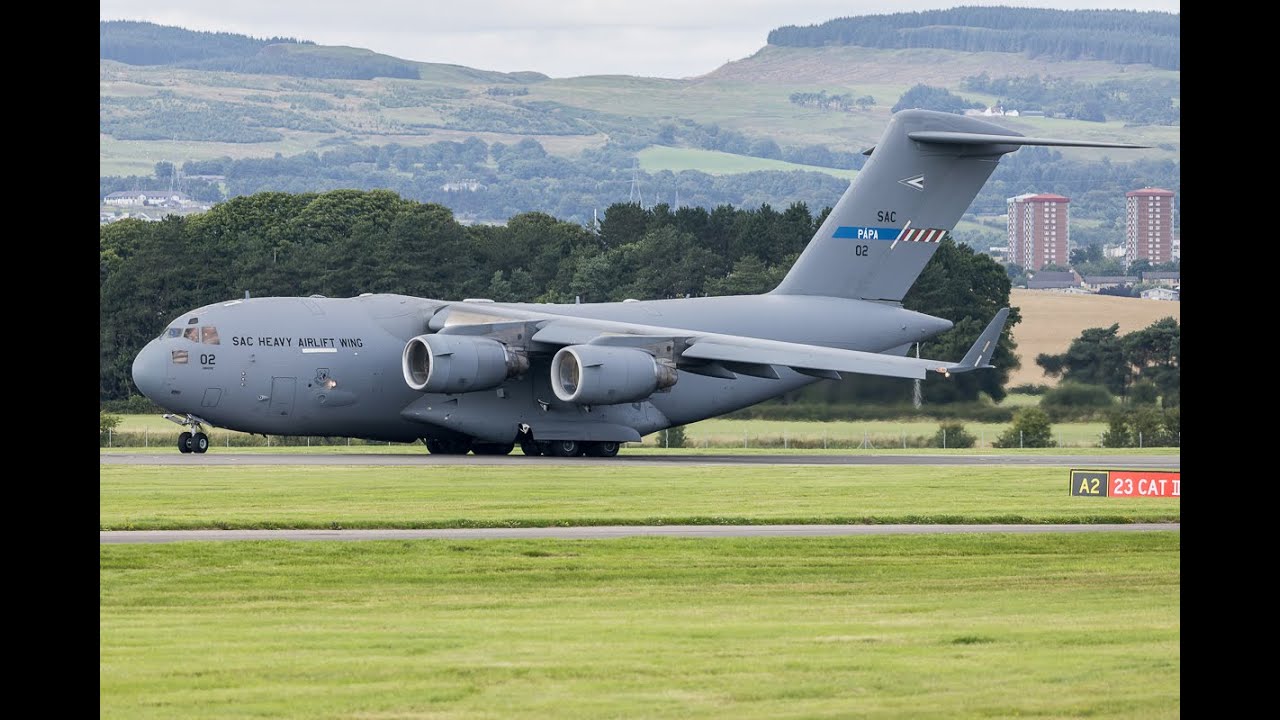 NATO Heavy Airlift Wing C17 departing Glasgow Airport 4K