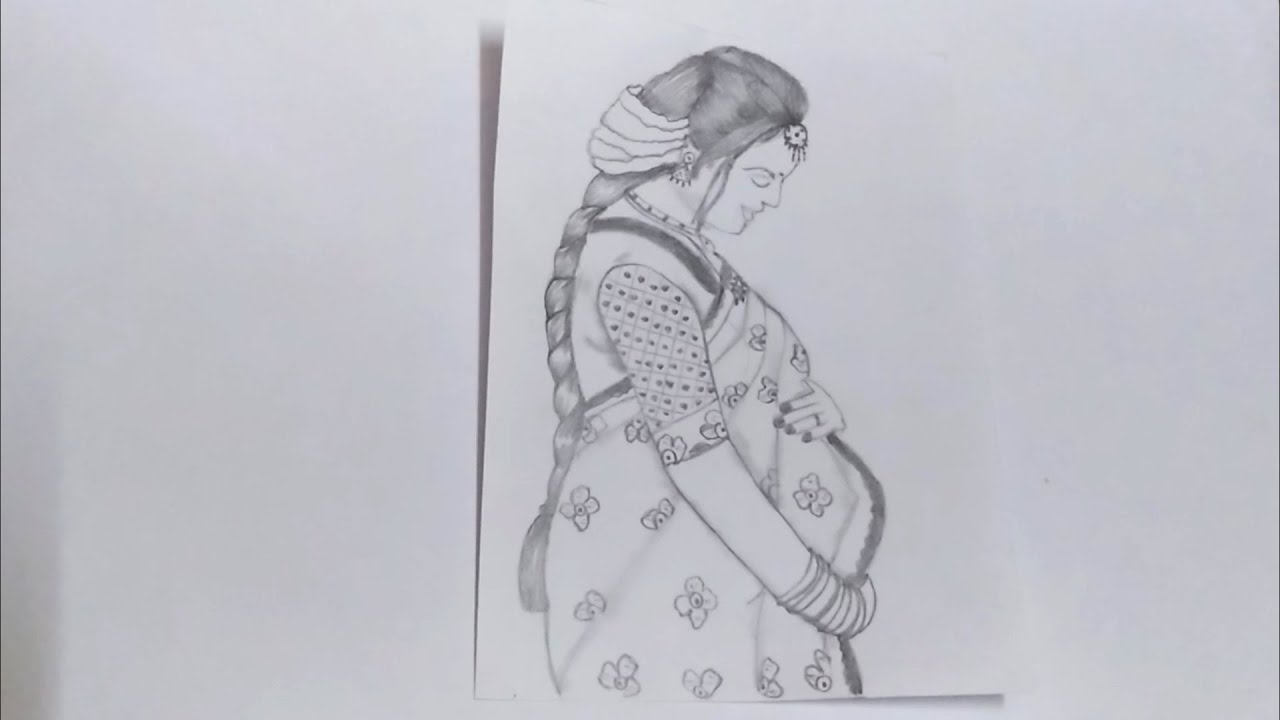 How to Draw a Pregnant Woman in Saree Step by Step//Pencil Sketch
