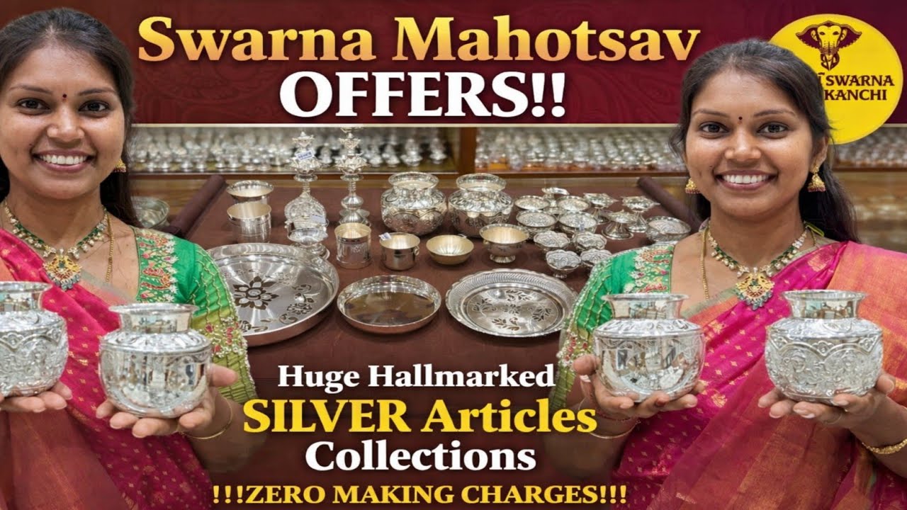 😱Zero Making Charges Huge Hallmarked Silver Articles Complete Pooja Set #Swarnakanchi #silver #ugadi