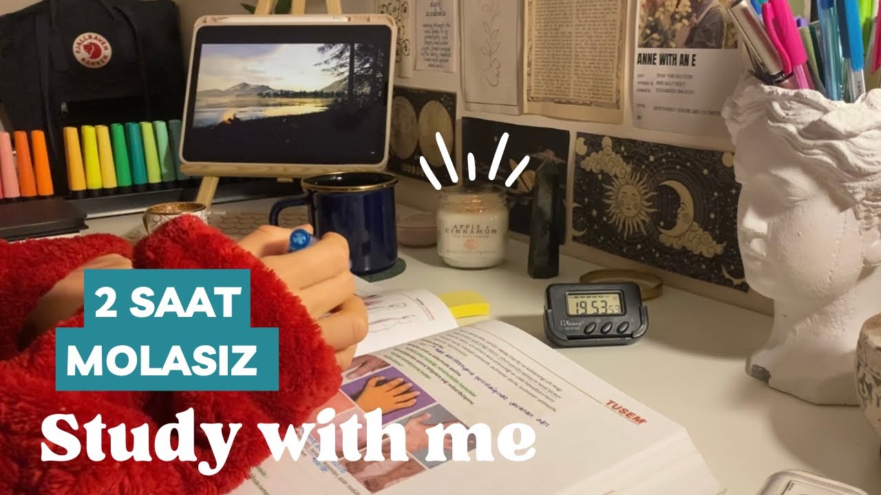 Gece benimle 2 saat molasız ders çalış! Müziksiz, kronometreli 🤍 Study with me 2 hrs at night, asmr