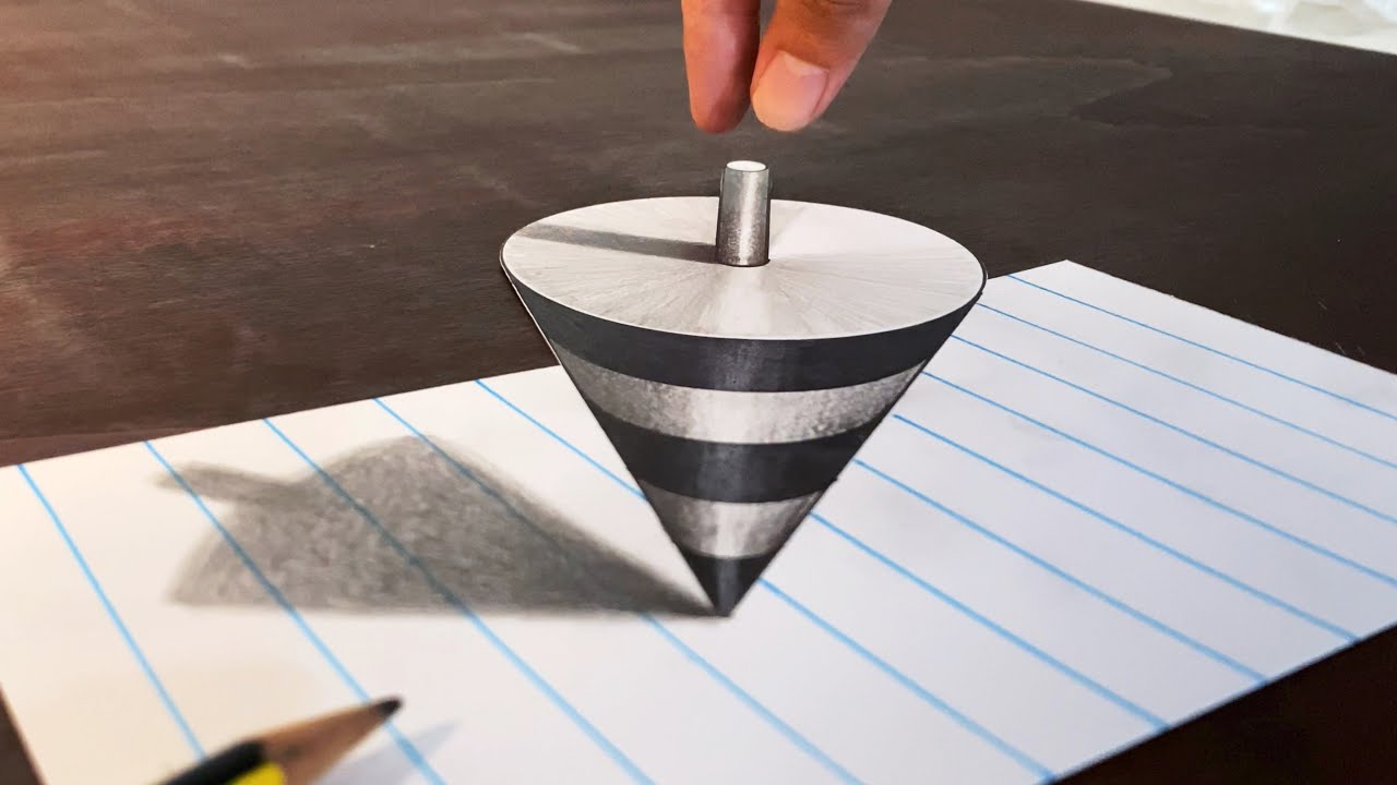 3D spinner on line paper - Amazing trick art - 3D illusion