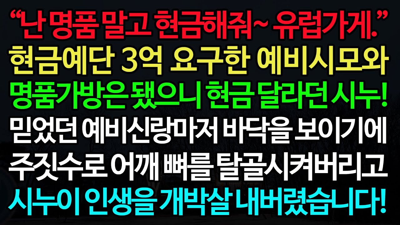 실화사연-현금예단 3억 요구한 예비시모와 명품가방은 됐으니 현금 달라던 시누 믿었던 예비신랑마저 바닥을 보이기에 주짓수로 어깨 뼈를 탈골시켜버리고 시누이 인생을 개박살 내버렸습니다