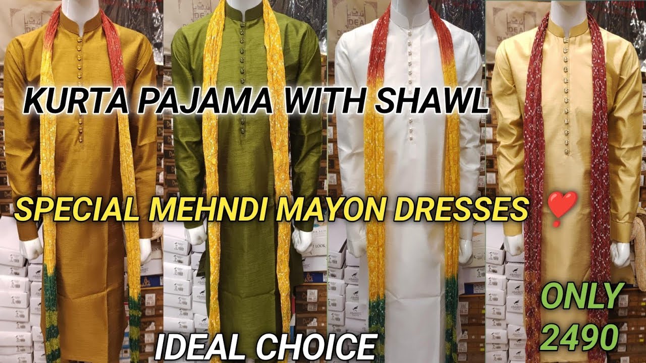 Mehndi Mayon Dresses | Mens Wedding Dresses | Kurta Pajama With Shawl | Mens Wedding Outfits
