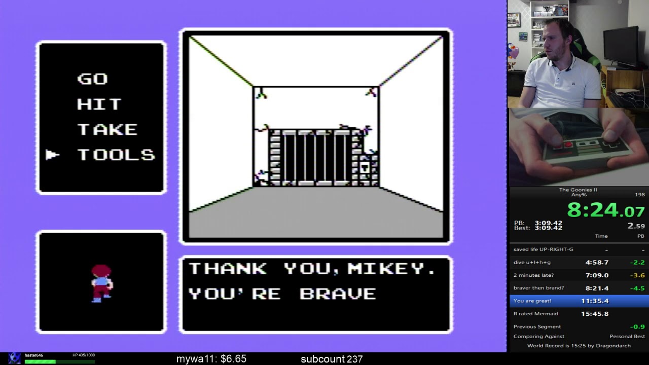 Goonies II (NES) speedrun 15:40