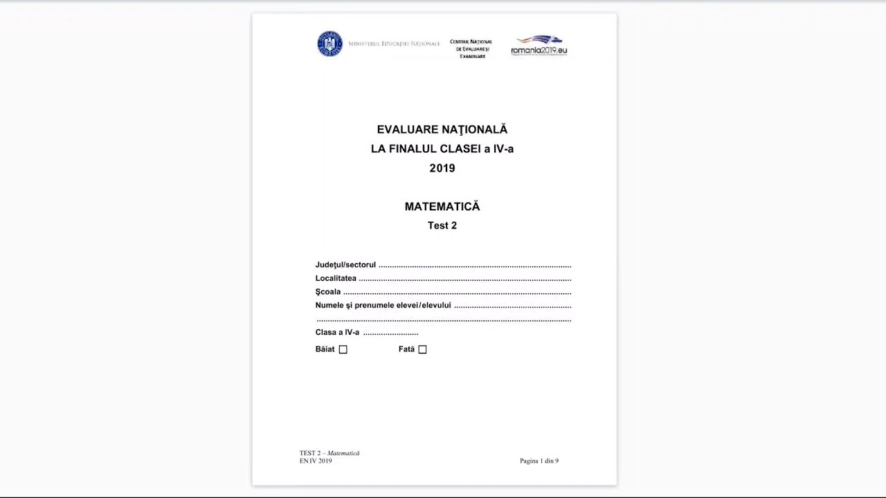 Model Evaluare Nationala - Clasa a 4 a - Subiecte 2019 - Testul 2